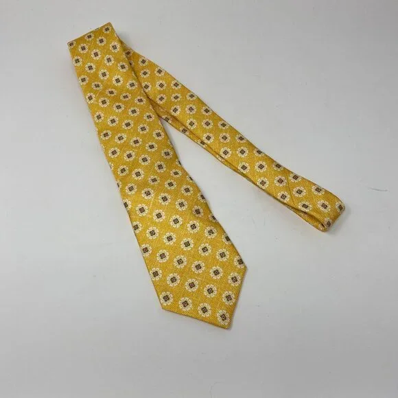 NEW kiton golden yellow print 100% silk mens neck tie